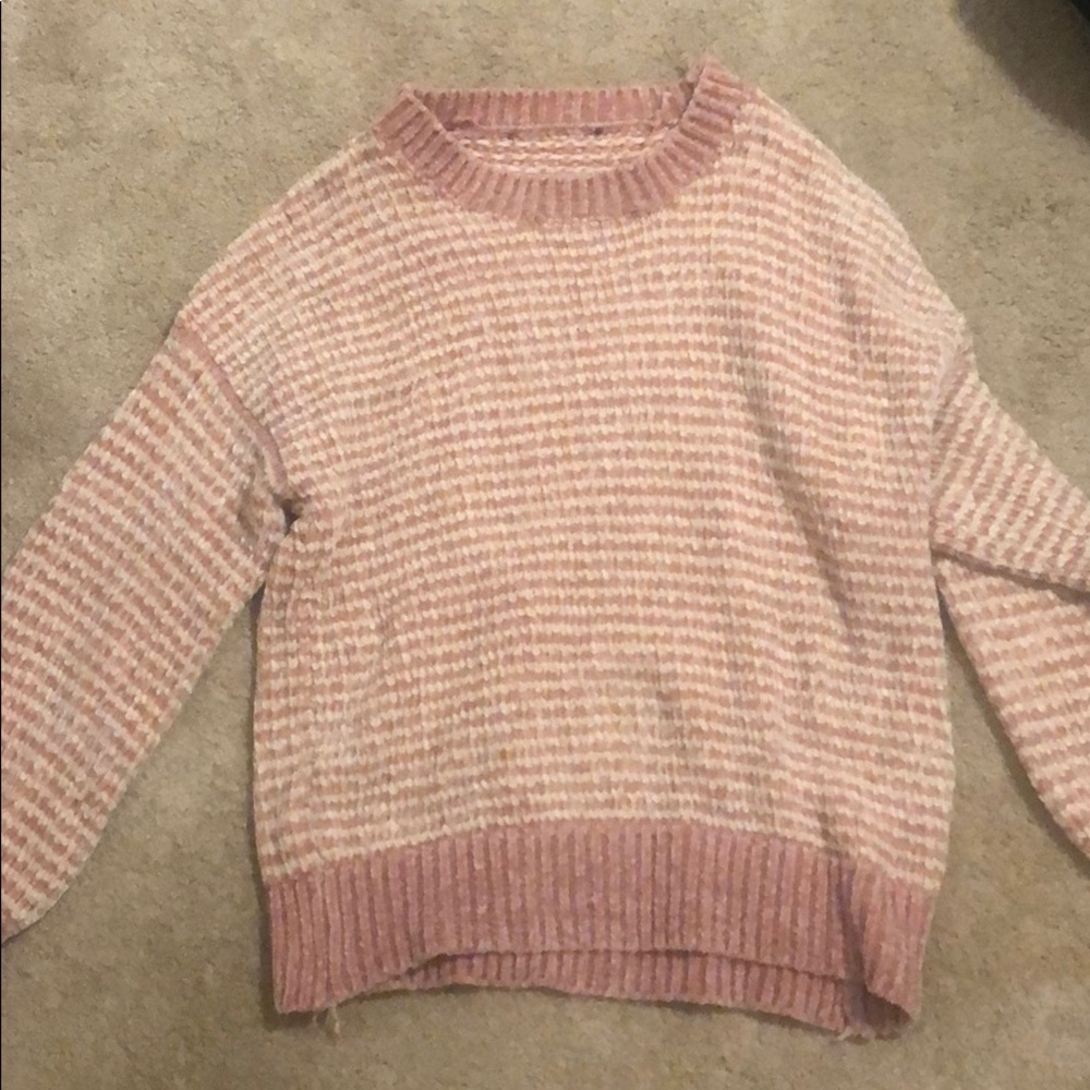 COZY PINK STRIPE SWEATER!